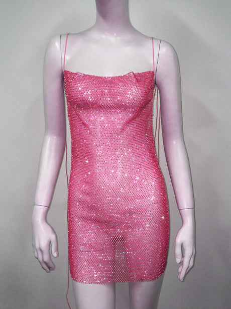 Rhinestone Sequins Fishing Nets Backless Mini&Short Dresses