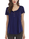 V-neck Pleated Buttons Loose-fit Short-sleeved T-shirt