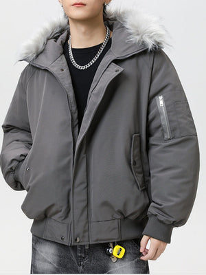 Thickening Keep Warm Fur Collar Black Short Parker Coat
