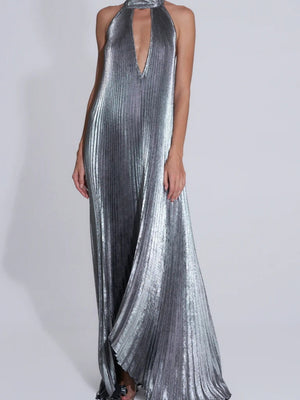 Crimp Metallic Feeling Ribbon Reunion Maxi Dresses