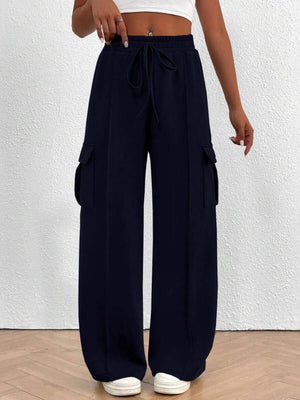 Elastic Waistband Lace Up Pocket Cargo Trousers