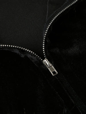 Warm Solid Color Velvet Zipper Plush Patchwork Hoodies Jackets