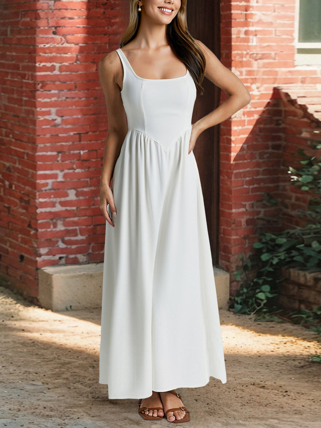 Pleats On Suspenders Tucking And Waist-cinching Maxi Dresses