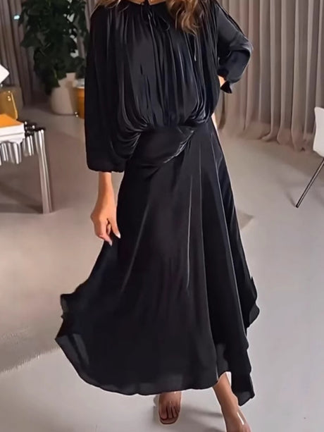 A-line Maxi Dress With Puff Sleeves And Ruched Design