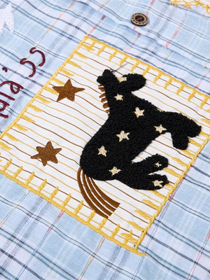 Cartoon Embroidery Plaid Loose-fit Shirts