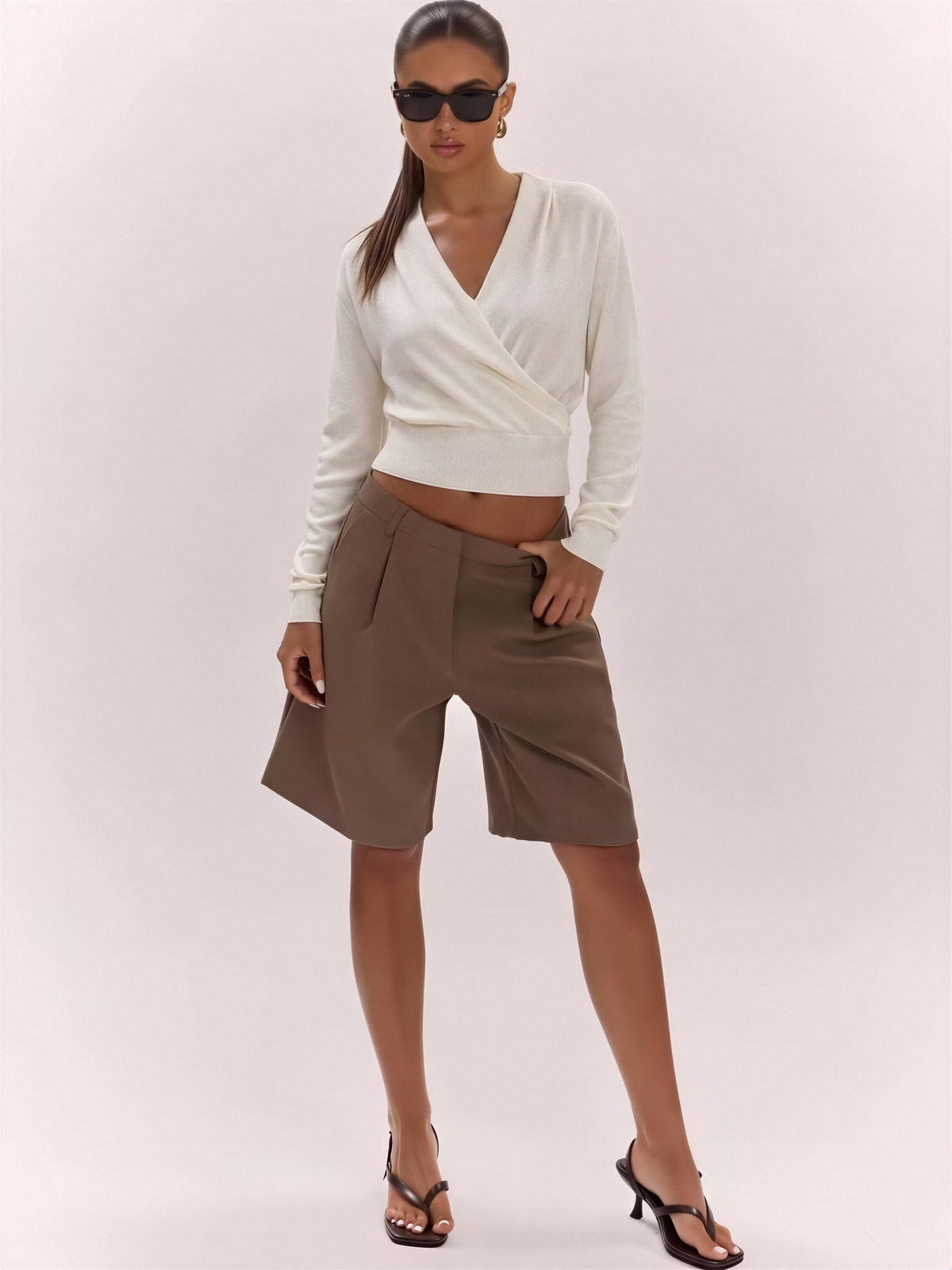 Wool Cross Wrap V Neckline, Fitted Waist, Long Sleeves