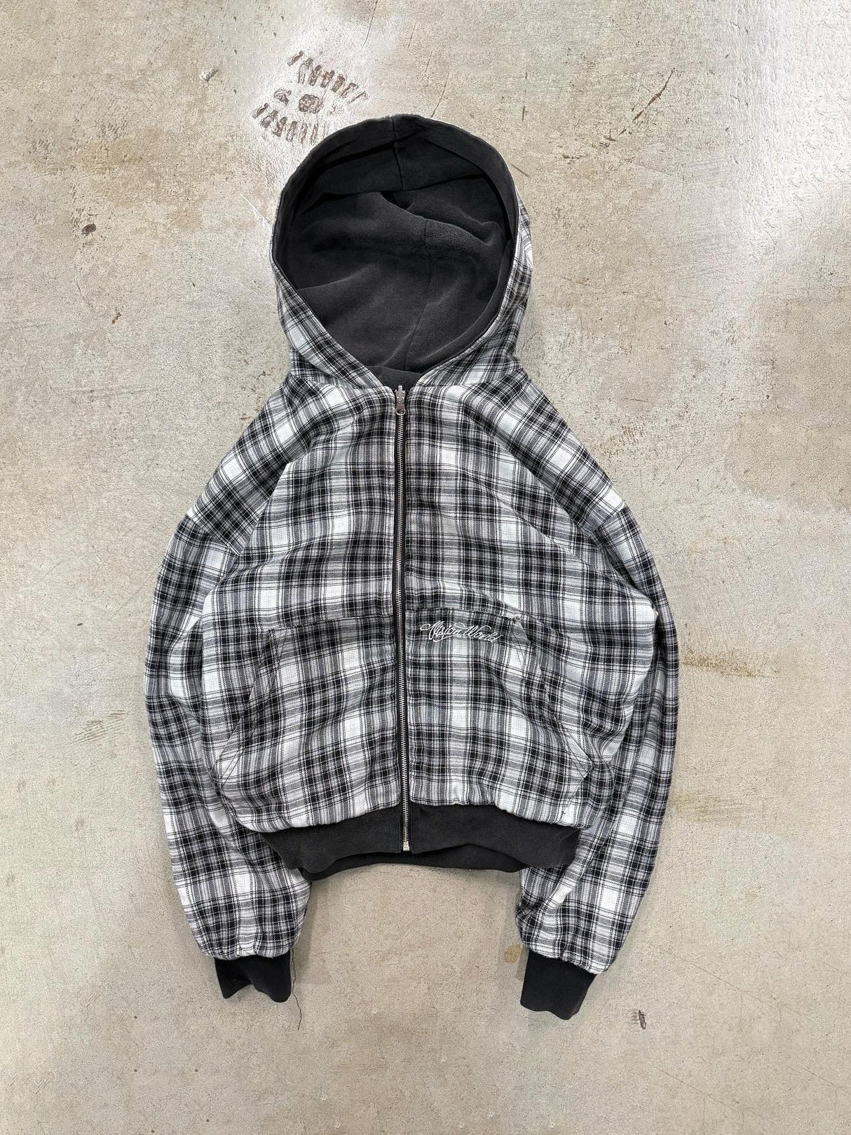 Ins Style Lattice Lining Double-sided Street Fashion Hooded Zip-up Sweatshirt