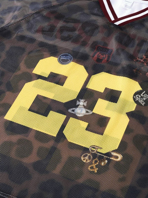 Retro Leopard Print Printed Net Hole Jersey Breathable T-shirts