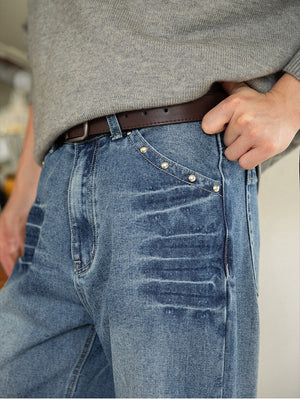 Liber Autumn Men's Pocket decoration Jeans