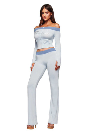Stylish Off-shoulder Color-blocked Suit