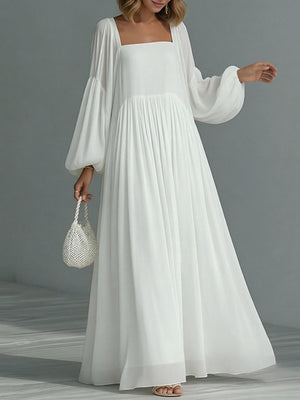 Vacation Balloon Sleeve Big Swing Square Collar Comfort Maxi Dresses