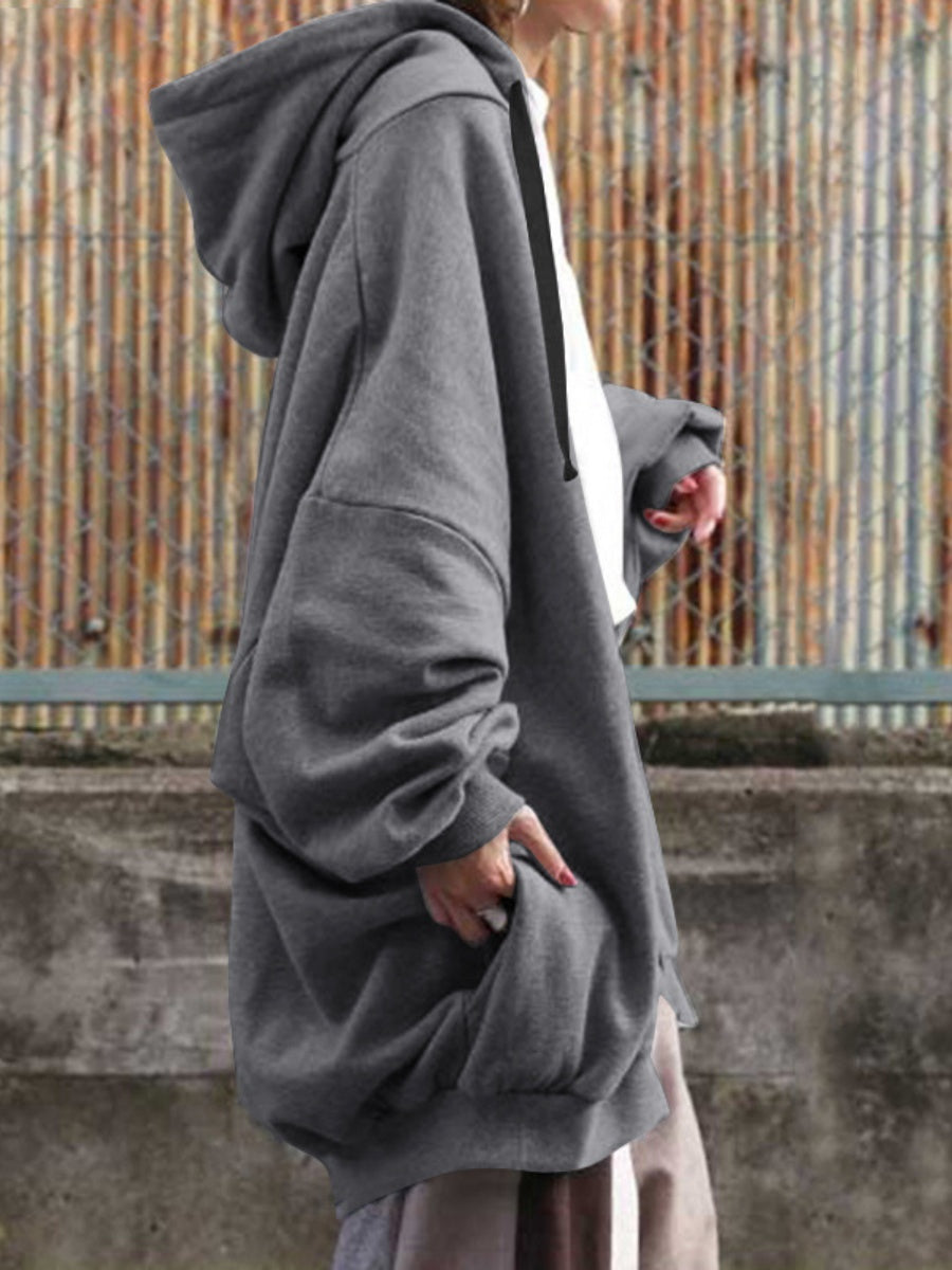 Zipper Long Fleece Lined Coat Hoodies