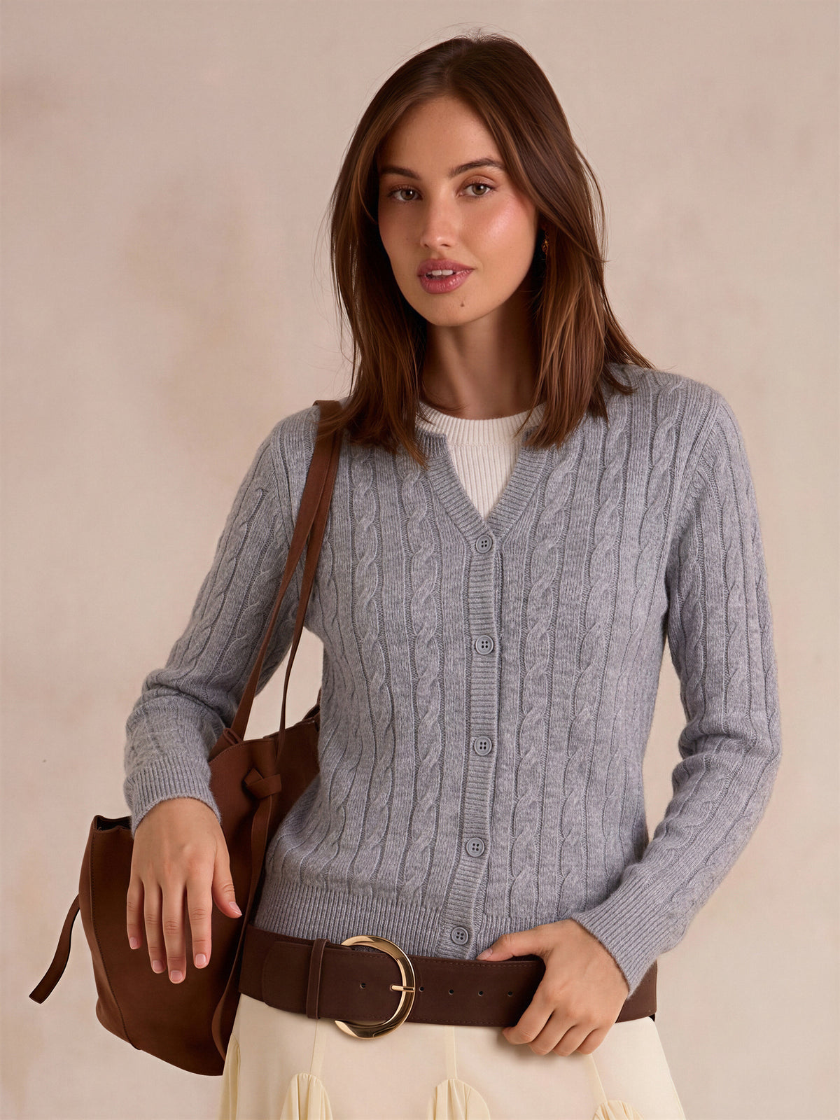 Wool Cable Knit V Fake Two-piece Pullover Sweater