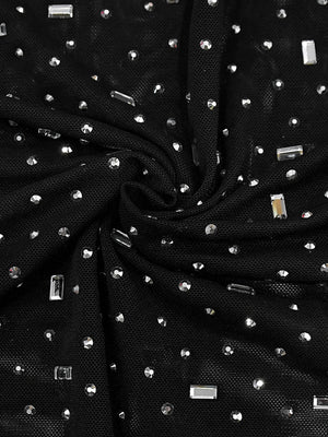 Strassbesetzte, lange Ärmel, eckiger Kragen, glänzende Party-Maxikleider