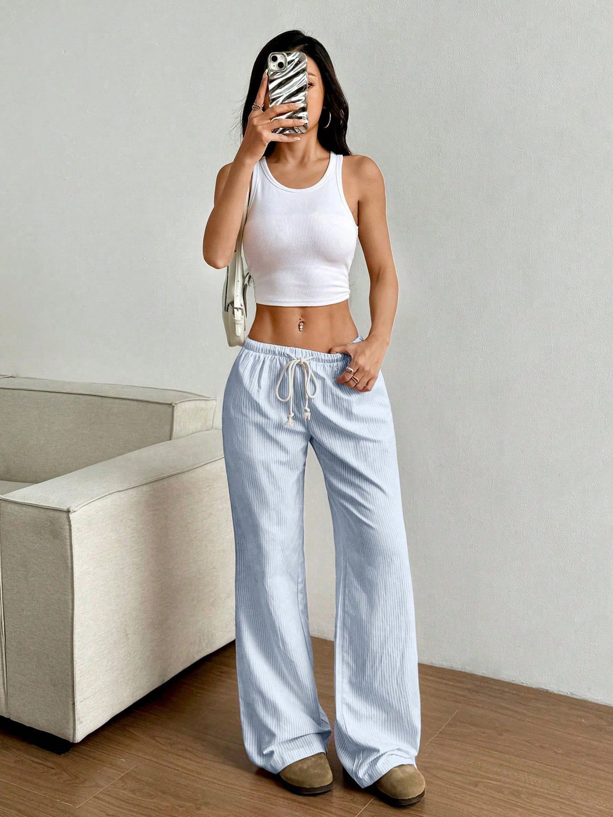 Striped Casual Wide-Leg Pants