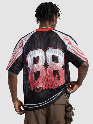 Flame Printed Net Hole Jersey Loose-fit Breathable T-shirts
