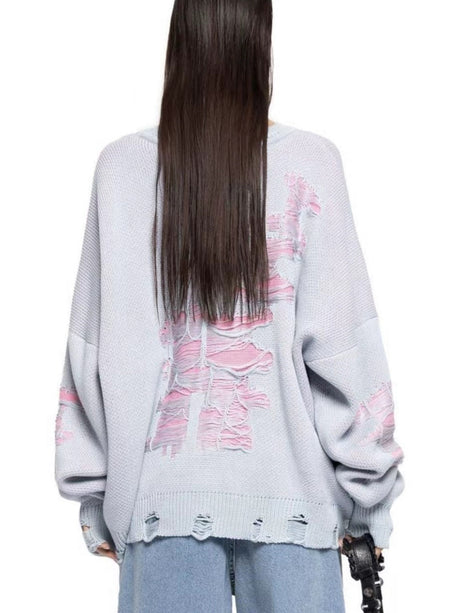 Liber Autumn women's contrast color tattered patchwork pullover sweater