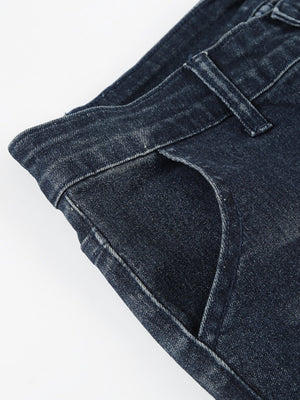 Low-rise Micro-flared Distressed Wash Buttons Jeans