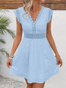 Lace Trim Openwork Jacquard V-neck, Fitted Waist Mini&Short Dresses