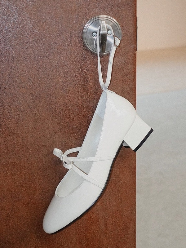 BIUCILI "Southern France Holiday" Original Design Elegant Bow Mary Jane Wedding Shoes Chunky Heel Women's Flats
