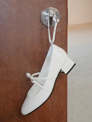 BIUCILI "Southern France Holiday" Original Design Elegant Bow Mary Jane Wedding Shoes Chunky Heel Women's Flats