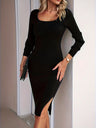 Crew Neck Slim-fit Slit Midi Dresses
