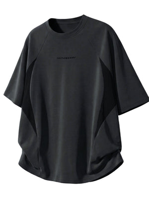 Color-blocked Mesh Patchwork Letter Print T-shirts