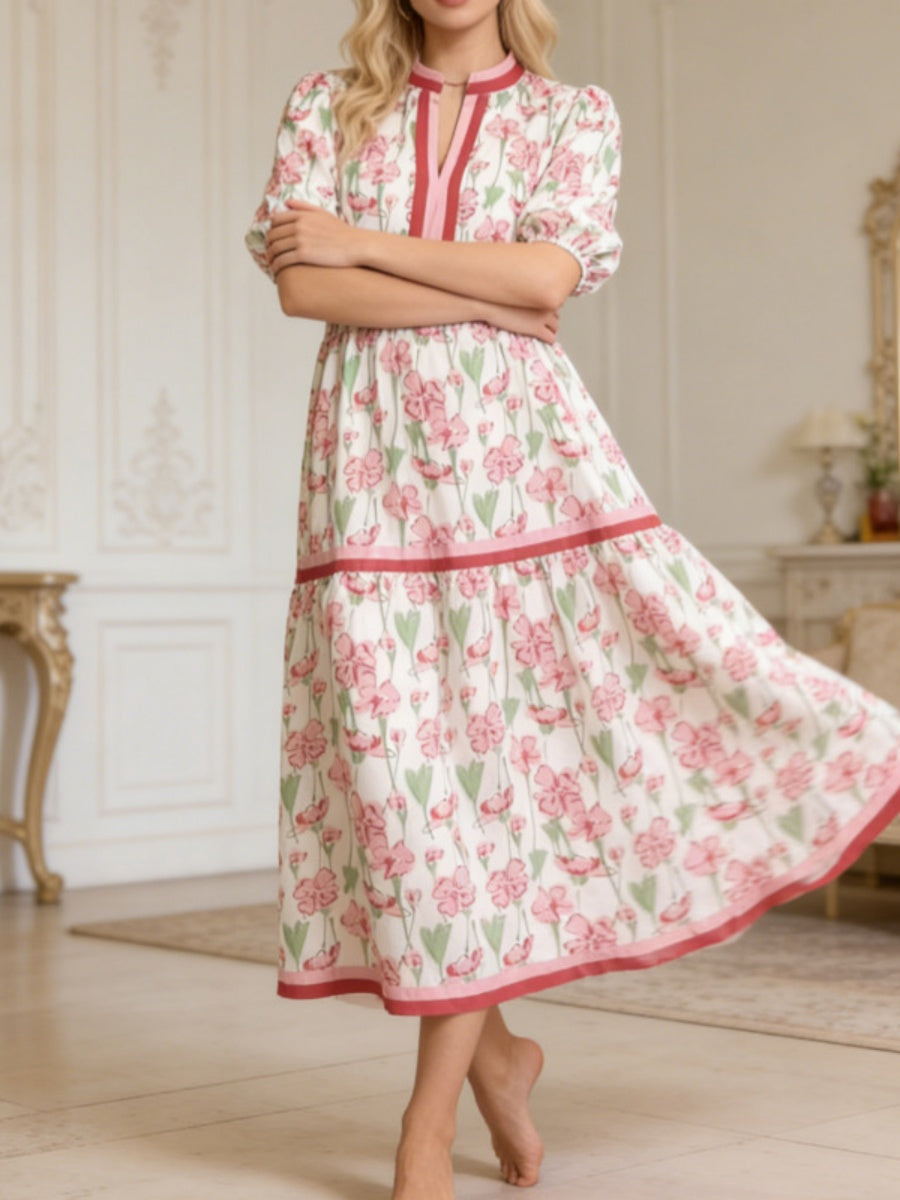 V-neck Floral Digital Printing Loose-fit Maxi Dresses