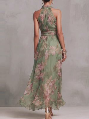 Floral Vacation Formal Dress Halter Maxi Dresses
