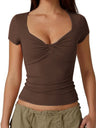 V-neck Knot Slimming And Waist-cinching Short-sleeved T-shirt