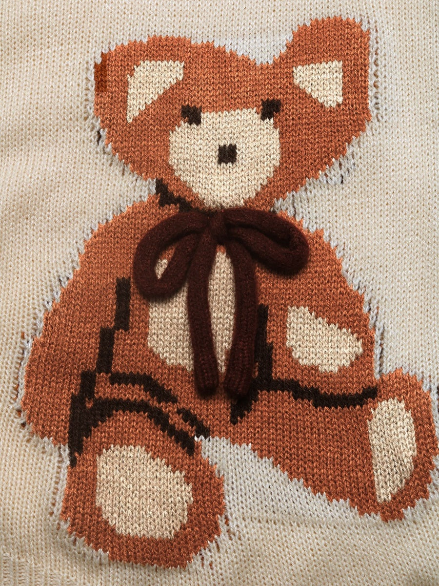 Women's Long sleeve Bear apricot button knitted cardigan