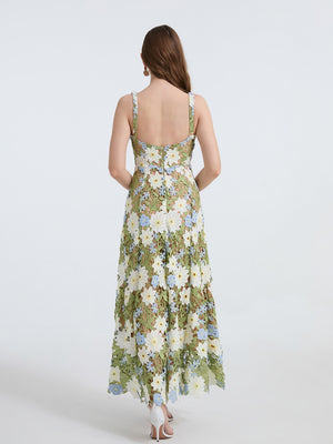 Lace Embroidery Spaghetti Strap Long Dress