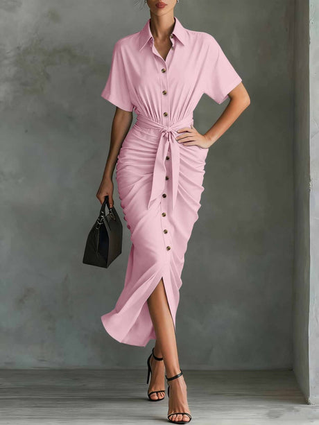 Shirt Dress Lace Up Grace Temperament Maxi Dresses