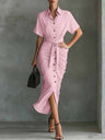 Shirt Dress Lace Up Grace Temperament Maxi Dresses