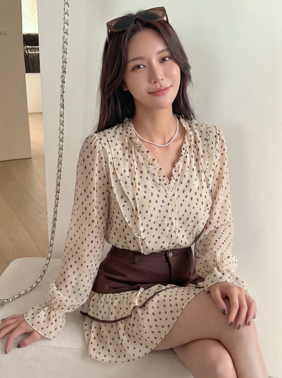 Korean Style Preppy Polka Dot Dress Two-piece Set