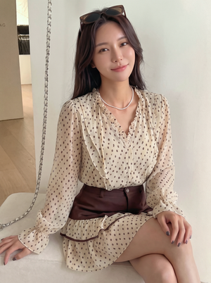 Korean Style Preppy Polka Dot Dress Two-piece Set