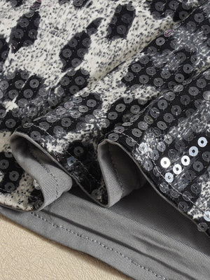 Liber Leopard Print Sequins Color Matching Bodycon Mini&Short Dresses