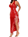 Sequins Halter Neck And Backless Slit Tassel Slim Fit Hip Body Midi Dresses