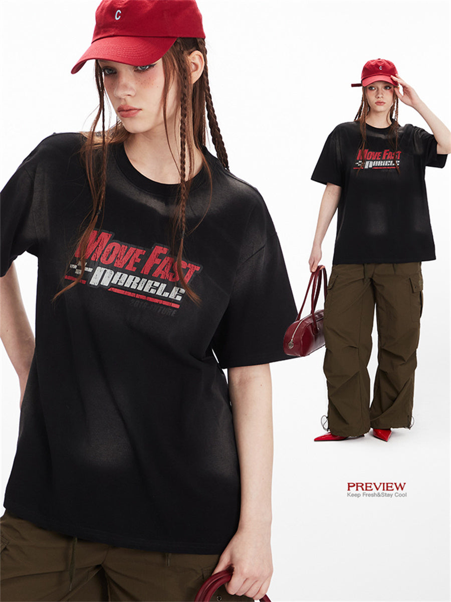 Liber Summer Women's Old Letters/Numbers/Words T-shirts