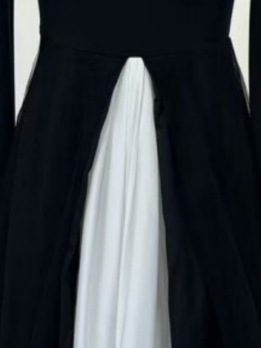 Black And White Color Blocking Splicing Swing Skirt Maxi Dresses