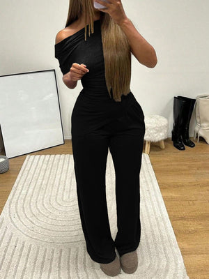 Off-shoulder Short-sleeved Trousers Two-piece Set