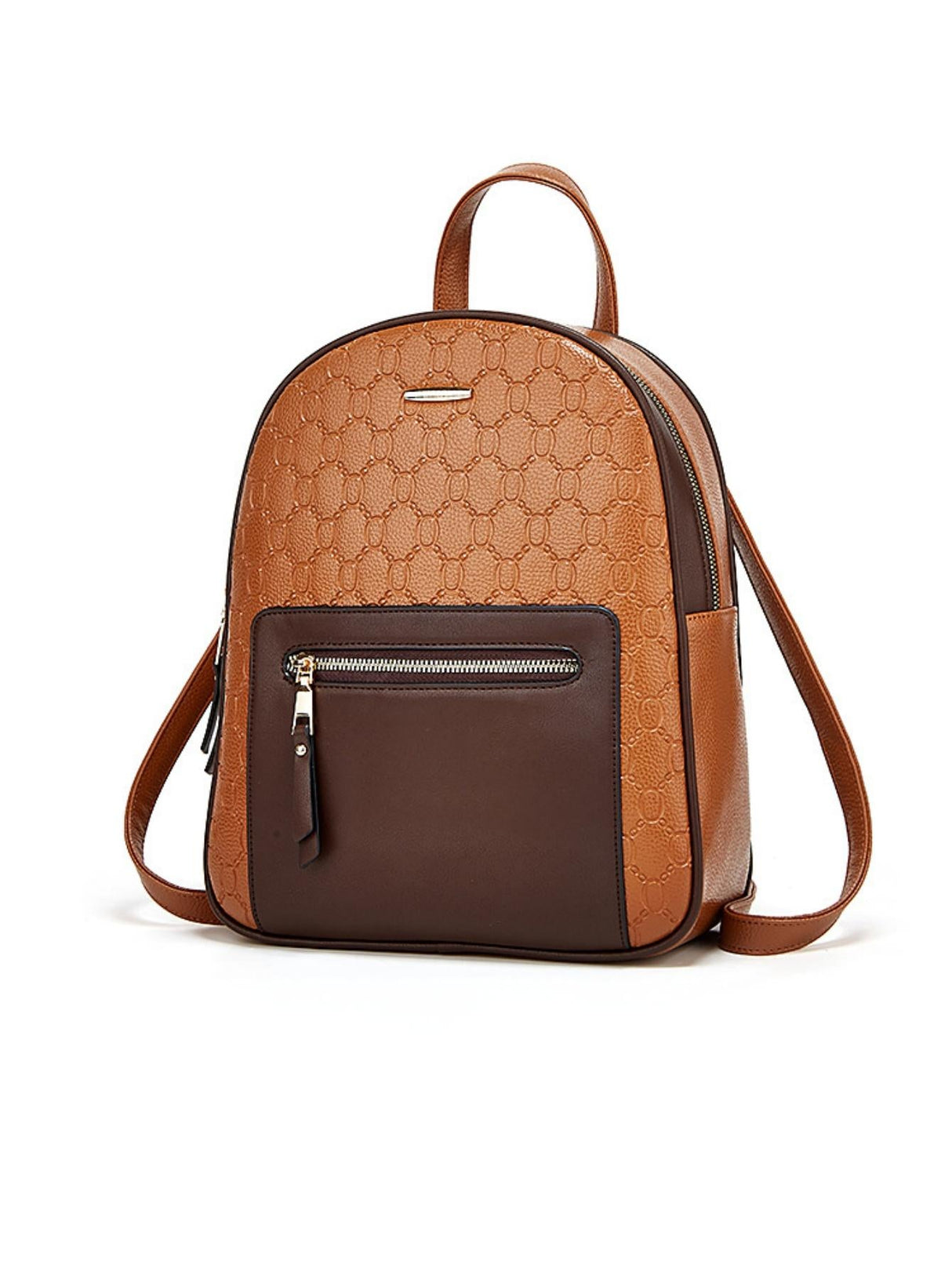 Color-blocked Embossed Backpack 3-piece Set