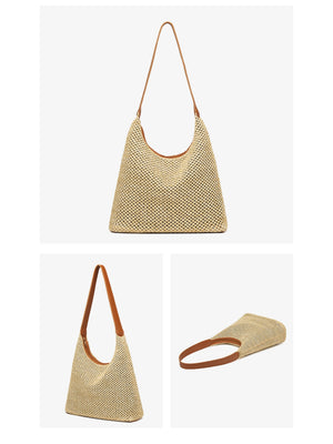 Solid Color Straw Shoulder Bag For Vacation