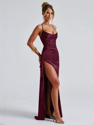 Satin Camisole Sexy Slit Dinner Party Long Dress