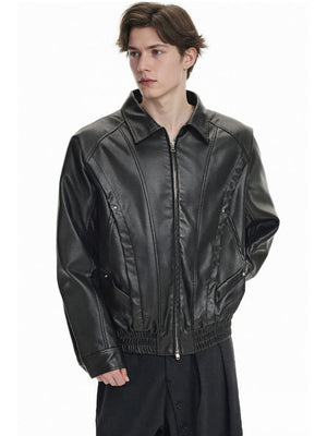 Retro Locomotive Cleanfit Deconstruction Splicing Leather Jacket