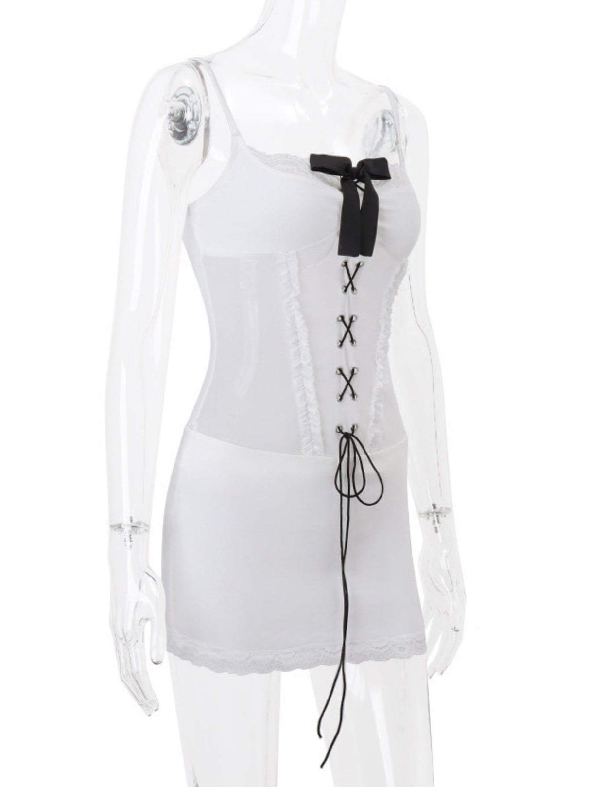 Bow Tie Lace Patchwork Camisoles Mini&Short Dresses