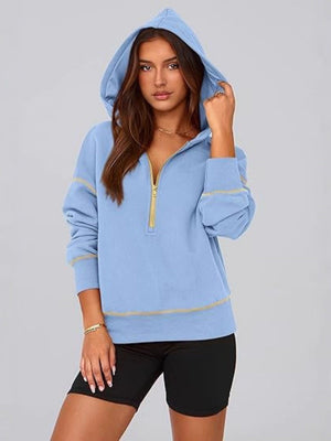 Lapel Splicing Hood Long Sleeve Half Zipper Hoodies