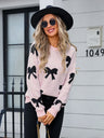 Bow Valentine's Day Color-blocked Knitted Sweater