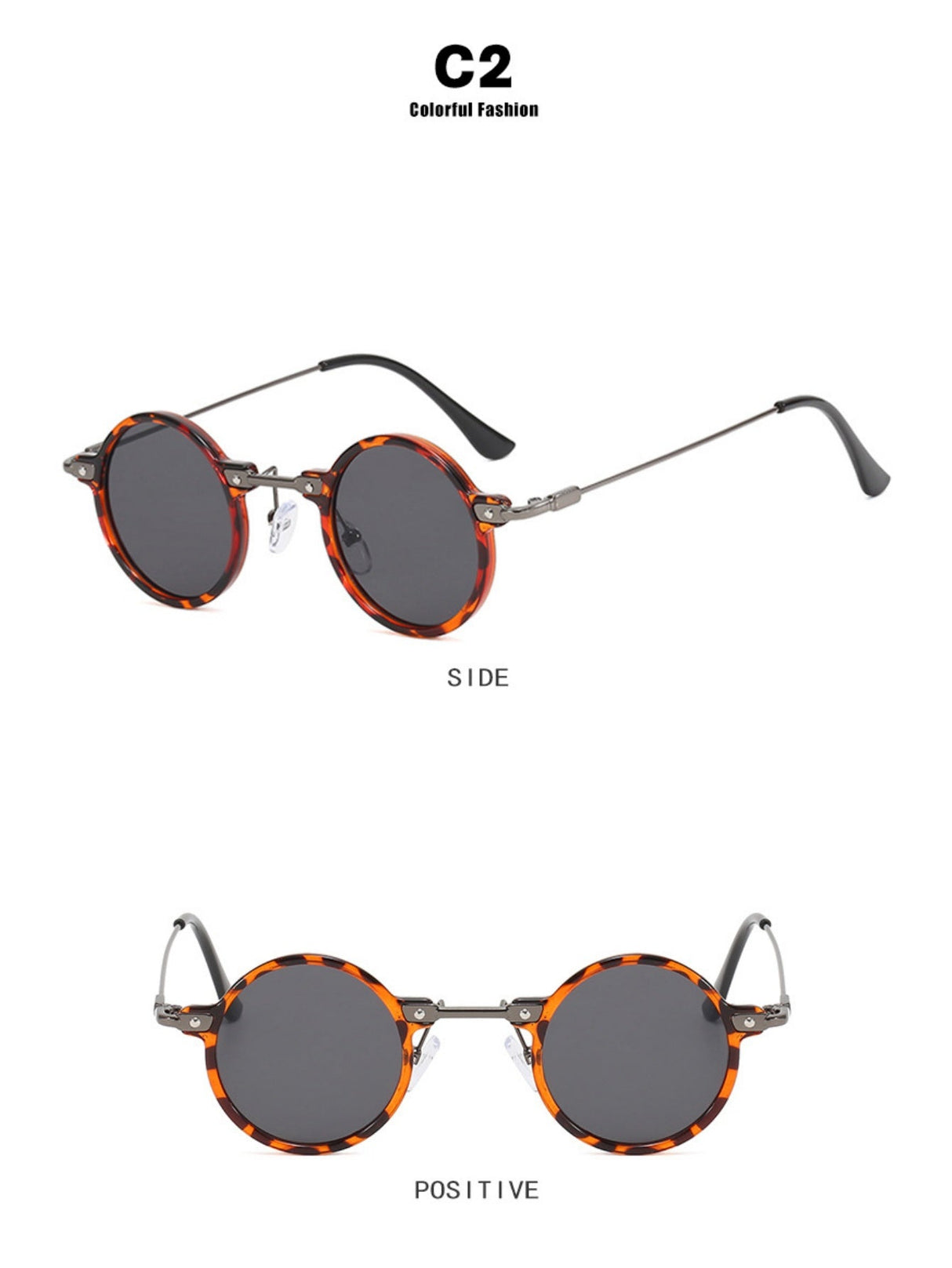 Lunettes de soleil rondes style hip-hop à monture fine