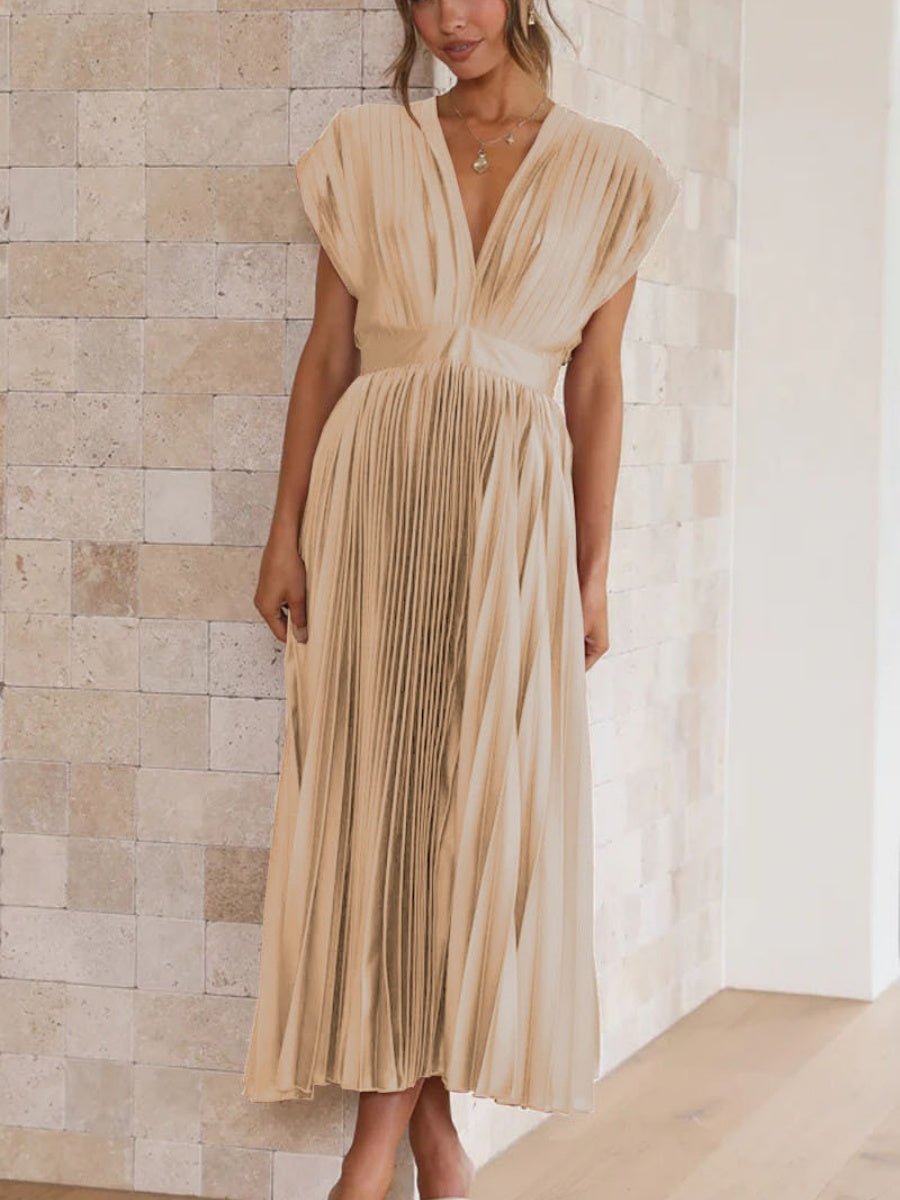 Solid Color V-neck Sleeveless Midi Dresses